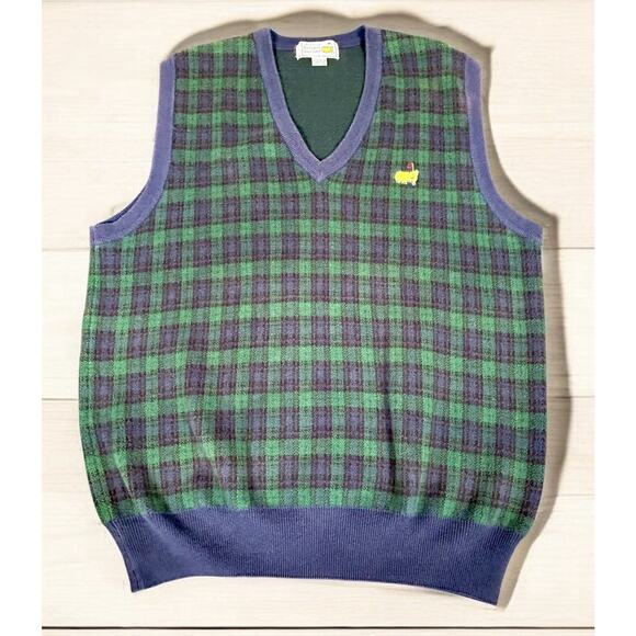 Vintage Masters Sweater Vest Men's L Pullover Golf Augusta National Green Plaid - Picture 1 of 9
